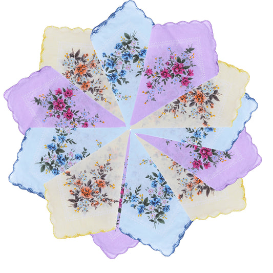 JJUNW 12 Pcs Vintage Ladies Handkerchiefs, 11.8 Inch Women's Cotton Handkerchiefs Embroidered Colorful Embroidered Ladies Handkerchief for Tea Party Wedding Daily Use(Color1)