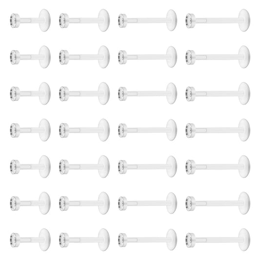 LXUEJIE 28 PCS Clear Piercing Retainers, 4 Sizes Clear Earrings Plastic Earrings for Sports Work Surgery Acrylic Push Top Piercing Retainers Plastic Piercings Stud Earring