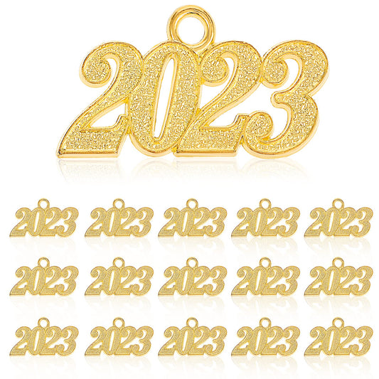 cobee 2023 Graduation Tassel Charms, 12 Pieces Golden Graduation Pendant Zinc Alloy Graduation Year Charm for Graduation Cap Tassel Jewelry Making DIY Keychain
