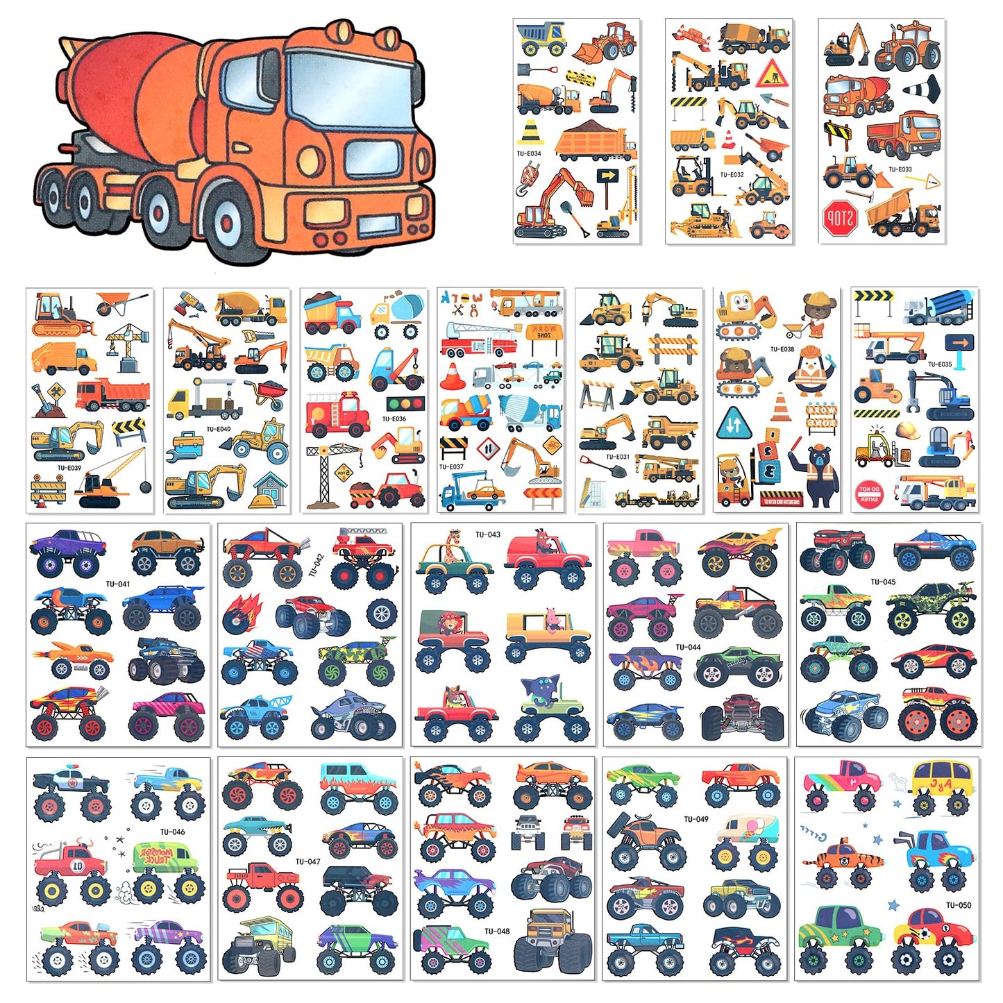 GEEHUA 150 Pcs Cars Construction Truck Tattoos, Engineering Vehicle Truck Temporary Tattoos Car Construction Fake Tattoo Birthday Party Supplies Excavator Temporary Tattoo for Kids Boys