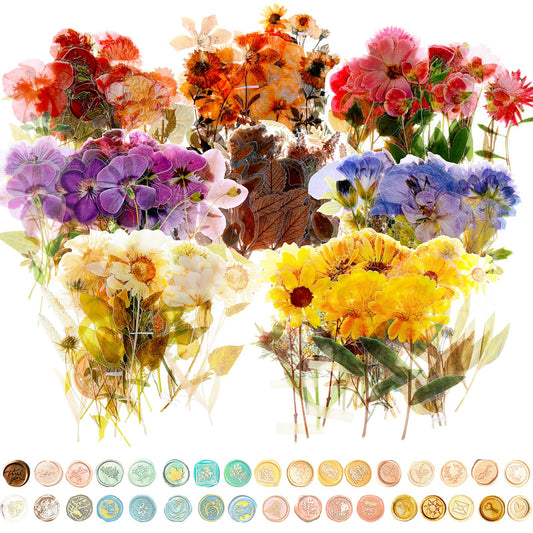 Amaxiu Pressed Flower Stickers, 320 Pcs Waterproof Floral Plant Decals Transparent Aesthetic Stickers Journaling Stickers for DIY Craft Scrapbook Laptops Daily Bullet Journal