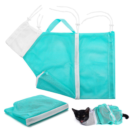 Molain Cat Shower Net Bag Cat Grooming Bathing Bag Adjustable Cat Washing Bag Cat Restraint Bag Prevent Biting Scratching for Bathing, Injection, Nail Trimming, Medicine Feeding (Green)