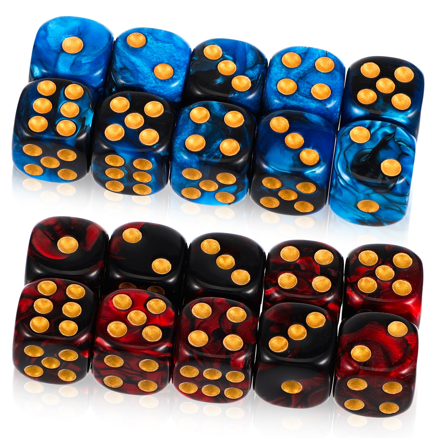 JIEYAO 20Pcs d6 Colored Dice, 6-Sided Acrylic Dice 16mm Polyhedral Dice Set for Playing Board Games Math Learning(Black-red, Black-bule)