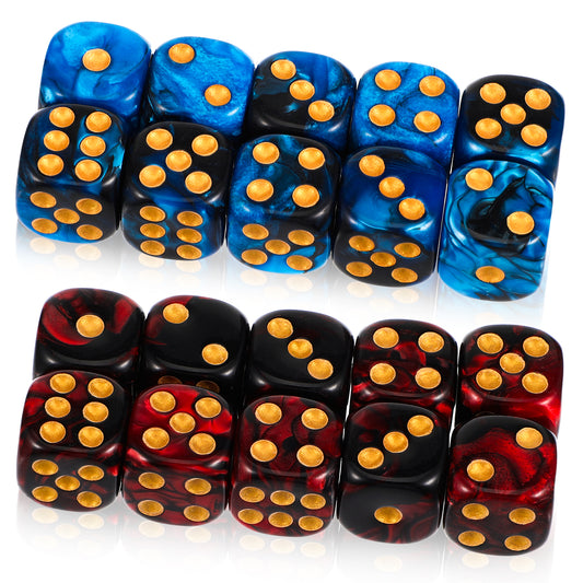 JIEYAO 20Pcs d6 Colored Dice, 6-Sided Acrylic Dice 16mm Polyhedral Dice Set for Playing Board Games Math Learning(Black-red, Black-bule)