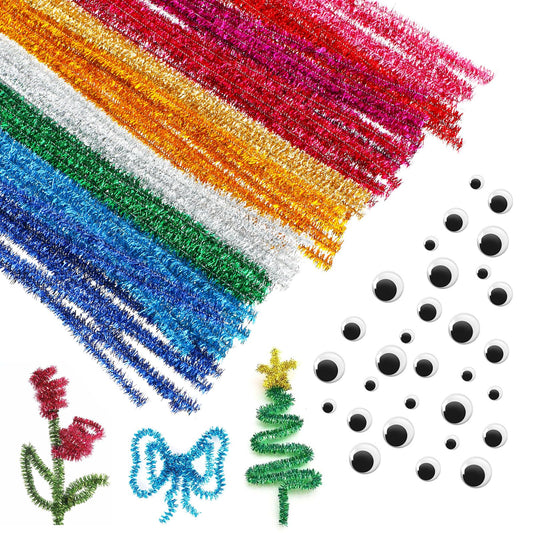 Jeffdad 130Pcs Pipe Cleaners Craft, Includes 100 Multicolor Pipe Cleaners & 30 Wiggle Eyes, Bundle Pipe Cleaners Craft for Arts & Crafts Supply(Style B)