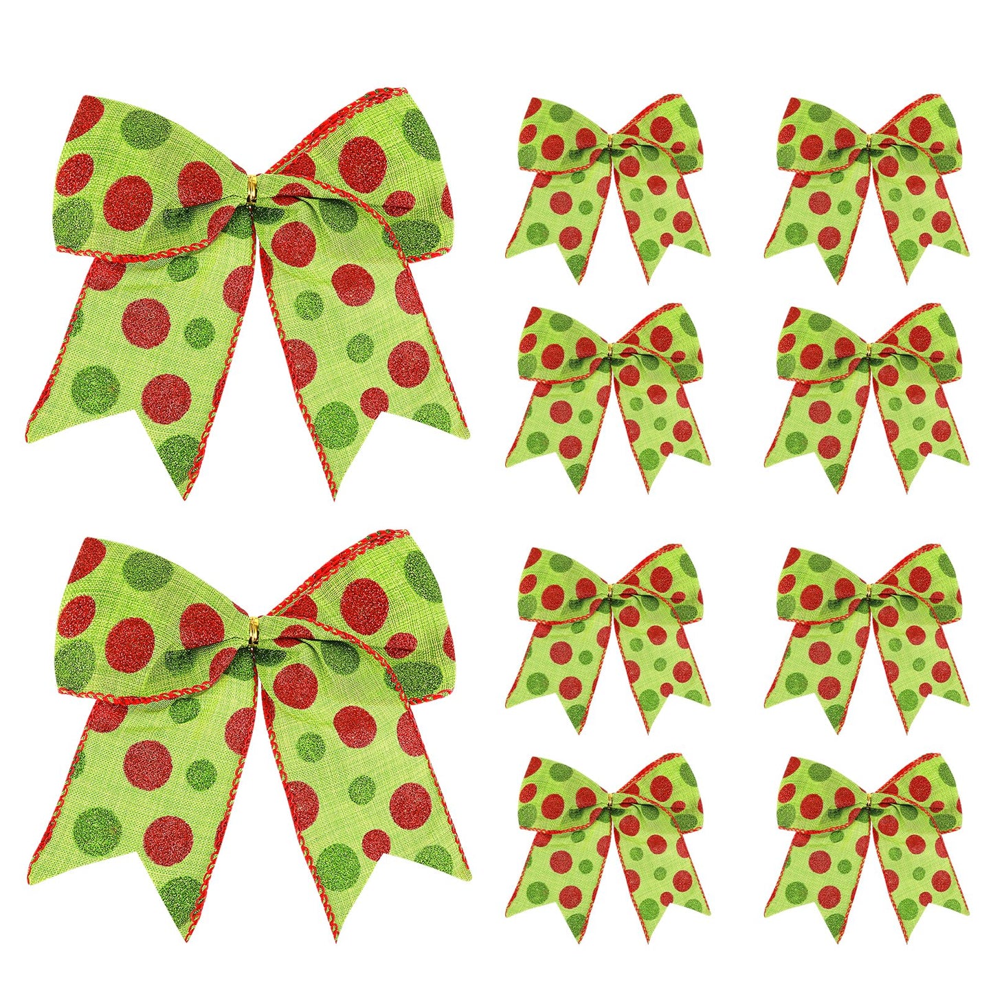TIESOME Christmas Red Green Bows Decorations, 10 Pcs Large Dot Bows Tie Bows Christmas Wreaths Ornaments Xmas Tree Topper Ornaments Xmas Decor Santa Gift Accessories Decorative 5.9in(Green)