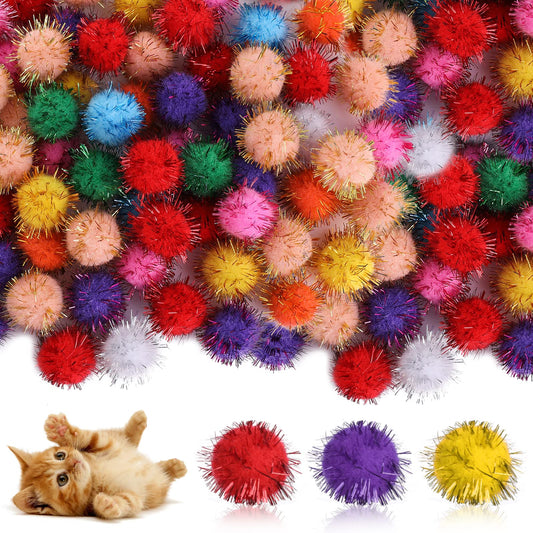 Molain 100 Pieces Large Cat Toy Balls, Soft Cat Balls 1 Inch Kitten Pom poms Flash Ball Cat Play Toy