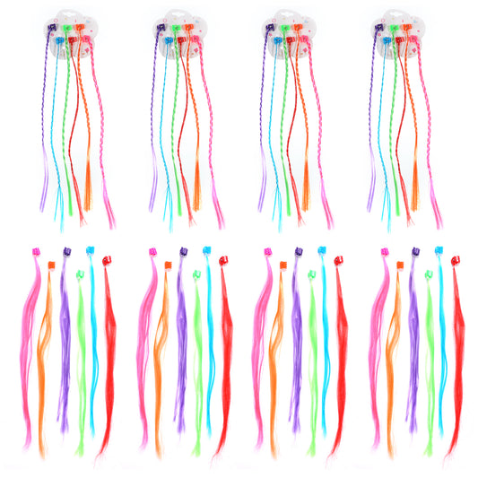 IANFAN 48 Pack Colored Hair Extensions, Rainbow Braids Hair Extensions Clips Nylon Rainbow Hairs Clips for Halloween Cosplay Party Dress up(13 Inch Length)