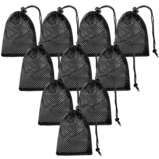 TIESOME 10 Pcs Thicken Nylon Mesh Drawstring Bag, Black Mesh Drawstring Bag Travel Stuff Bags Mesh Stuff Sack Mesh Drawstring Laundry Bag for Washing Beach Toys Seashell Collecting (10, 5.9x3.99in)