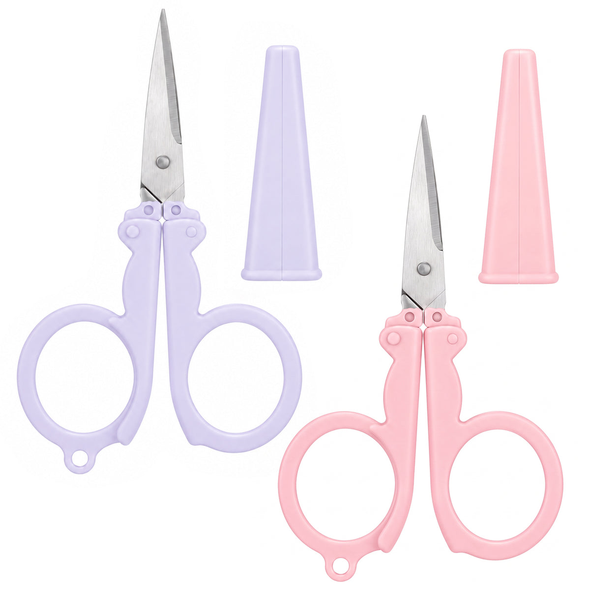 BOHUIZ 2Pcs Mini Folding Scissors with Safety Cap, Keychain Scissors