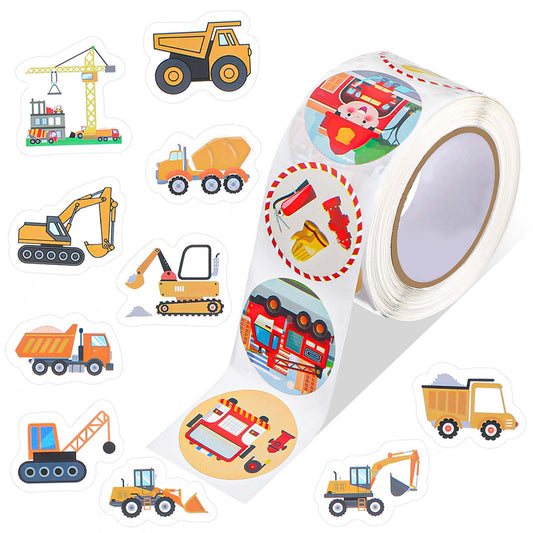 HJZHII 500 Pcs Construction Stickers, Self-Adhesive Engineering Vehicle Stickers Roll Waterproof Excavator Sticker Crane Sticker Party Favors Decals for Reward Incentives DIY Craft