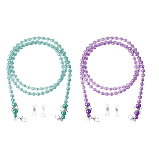cobee 2 Pcs Glasses Chain, Pearl Glasses Chain for Women Eyeglasses Holders Around Neck, Beaded Glasses Chain Glasses Strap Cord for Sunglasses Lanyard Chains Myopic Glasses(Blue and Purple)