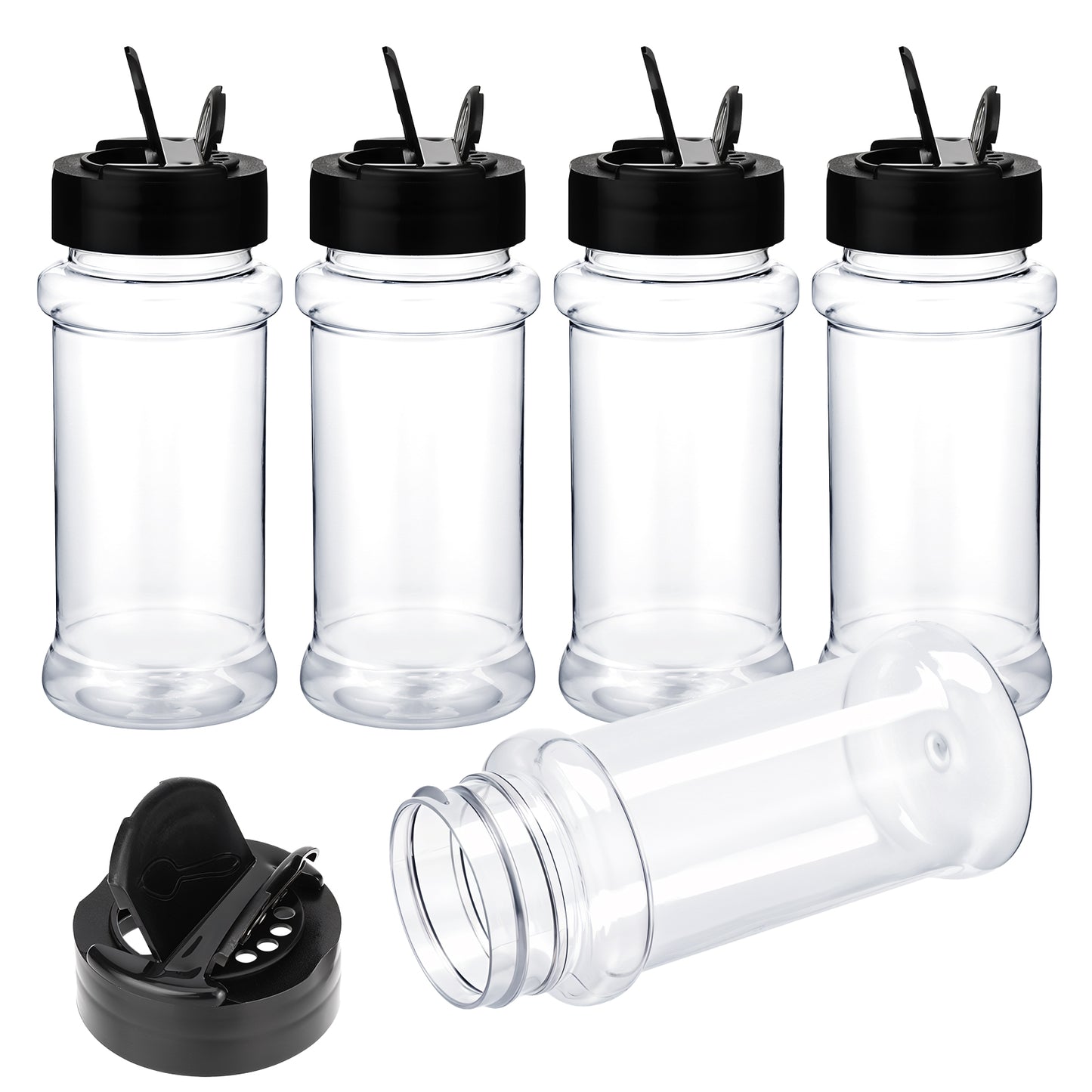 BOHUIZ 3 Oz Plastic Spice Jars with Shaker Lids, 5 Pcs Clear Empty Spice Bottles Seasoning Containers to Pour or Shake for Spice, Powders, Peppers, Salt for Spice Rack, Drawer, Cabinet
