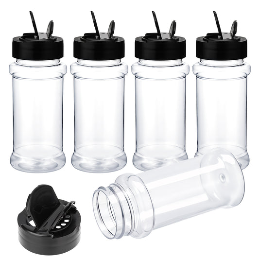 BOHUIZ 3 Oz Plastic Spice Jars with Shaker Lids, 5 Pcs Clear Empty Spice Bottles Seasoning Containers to Pour or Shake for Spice, Powders, Peppers, Salt for Spice Rack, Drawer, Cabinet