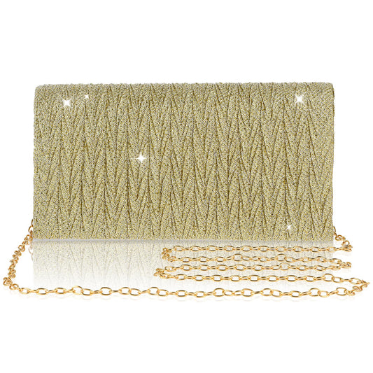 Giantree women's Evening Bag Clutch Purse, Classic Messenger Handbag with Detachable Chain Cross Body Bag Evening Dress Clutch Bag for Wedding Prom Formal Banquet Party(Gold)