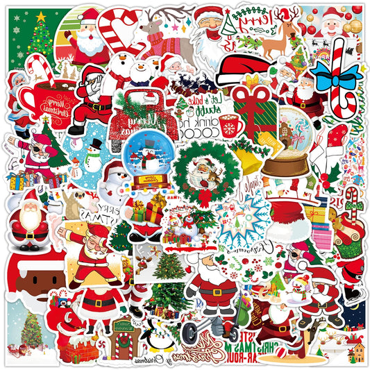 Amaxiu 100 Pcs Merry Christmas Stickers, Waterproof Vinyl Xmas Decals Christmas Decoration Stickers Water Bottles Decals for Laptop Scrapbook Holiday Party Favor (A)