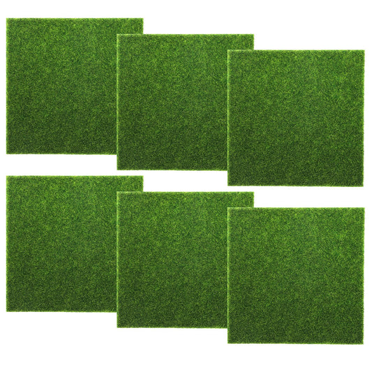 cobee 6''x 6'' Dreen Fake Grass, 6 Pcs Decor Fake Grass Patch for Crafts, Artificial Garden Grass for Dollhouse, Dollhouse Lawn Miniatures Ornament DIY Decoration(6 Pcs Set)