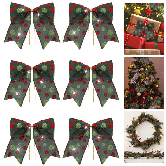Amaxiu 6 PCS Large Christmas Bows, 5.9in Christmas Tree Bows Christmas Ribbon Bows Bowknot Ornament Christmas Wreaths Bows Christmas Tree Hanging Ornament for Christmas Decoration Presents(Green)