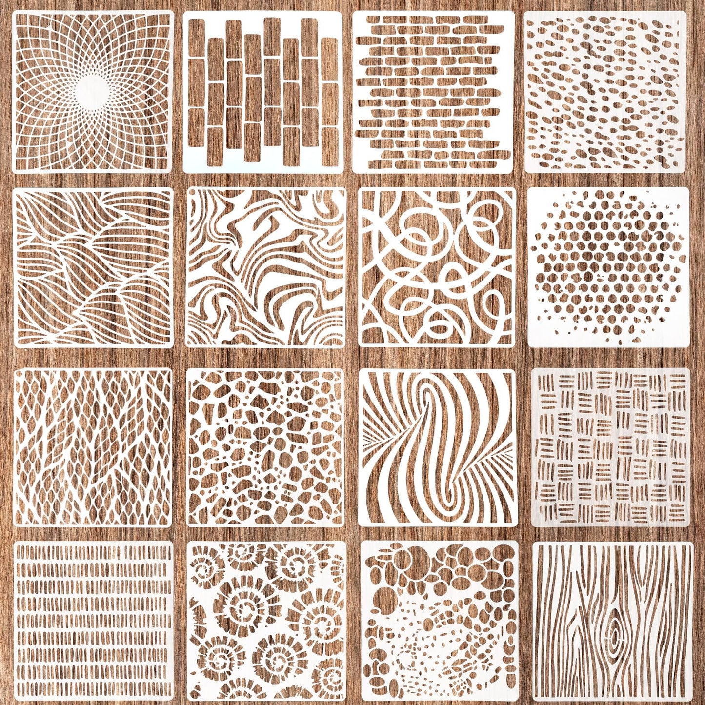 cobee 16Pcs Reusable Stencils for Crafts, Texture Stencils for Painting Layering Drawing Templates DIY Art Painting Templates Painting on Card Making Canvas Furniture Paper(16)