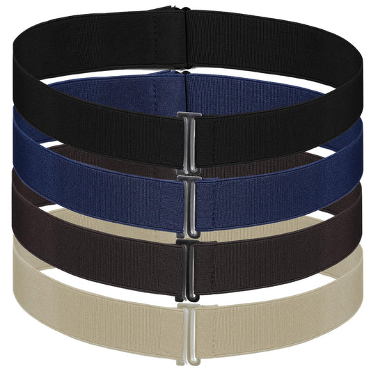 cobee 4 Pcs Invisible Elastic Belts for Women, Adjustable Stretch Belt No Show Waist Belts Flat Buckle Belt for Jeans Dresses Pants