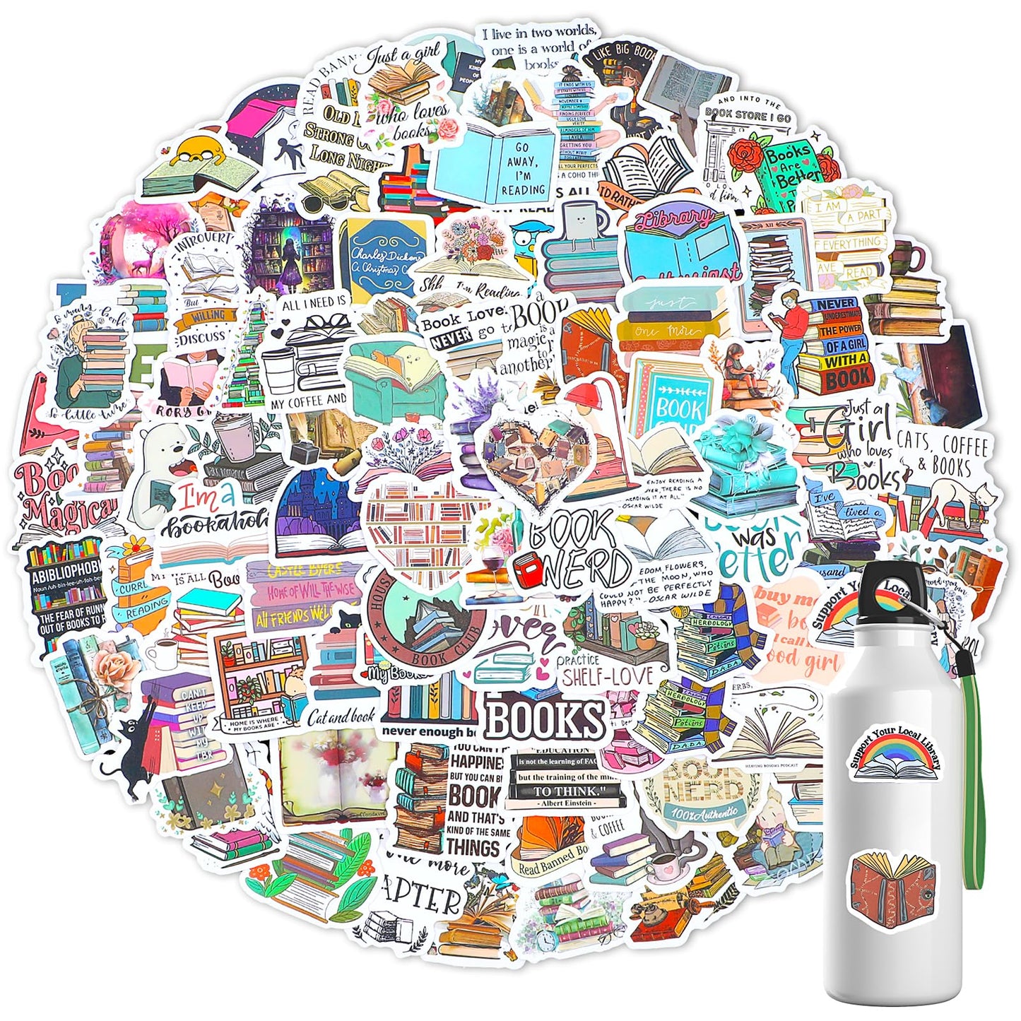 AOZUO Pack of 103 Magic Book Stickers, Bookish Stickers Stuff, Kindle Case Reading Book Sticker Book Lover Gift Decorations Accessories for Water Bottles Teachers Students Children Teenagers