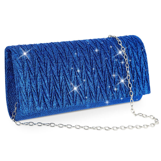 Giantree Women's Evening Bag Clutch Purses, Bamboo Leaf Pleated Armpit Bag with Detachable Chain Ladies Party Handbag Clutch Bag for Prom Party Wedding Engagement(Peacock Blue)