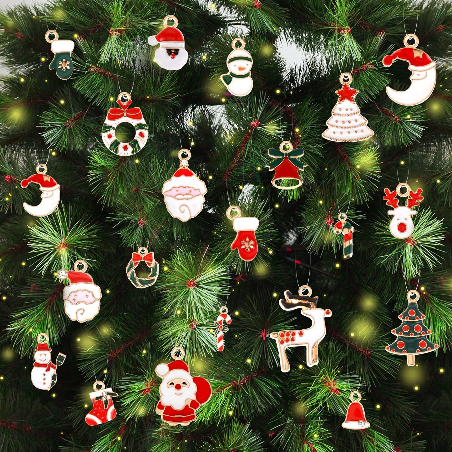 cobee Christmas Tree Hanging Ornaments, Mini Christmas Ornaments Set with String Santa Claus Reindeer Snowman Xmas Stocking Gloves Candy Cane Jingle Bell Wreath DIY Decoration for Xmas (30)