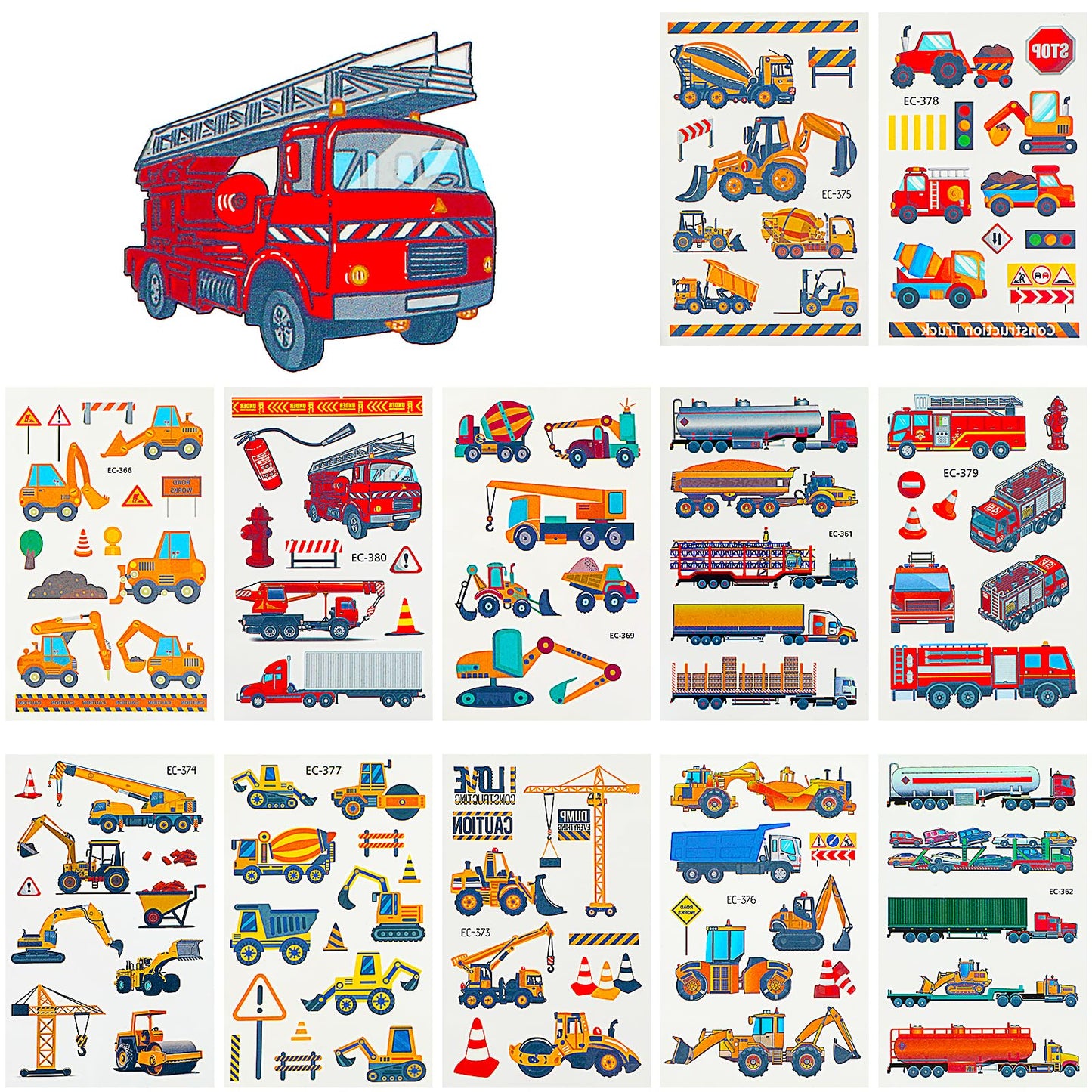 GEEHUA 12 Sheets Cars Construction Truck Tattoos, Cars Engineering Vehicles Temporary Tattoos Car Construction Fake Tattoo Birthday Party Supplies Temporary Tattoo for Kids Boys