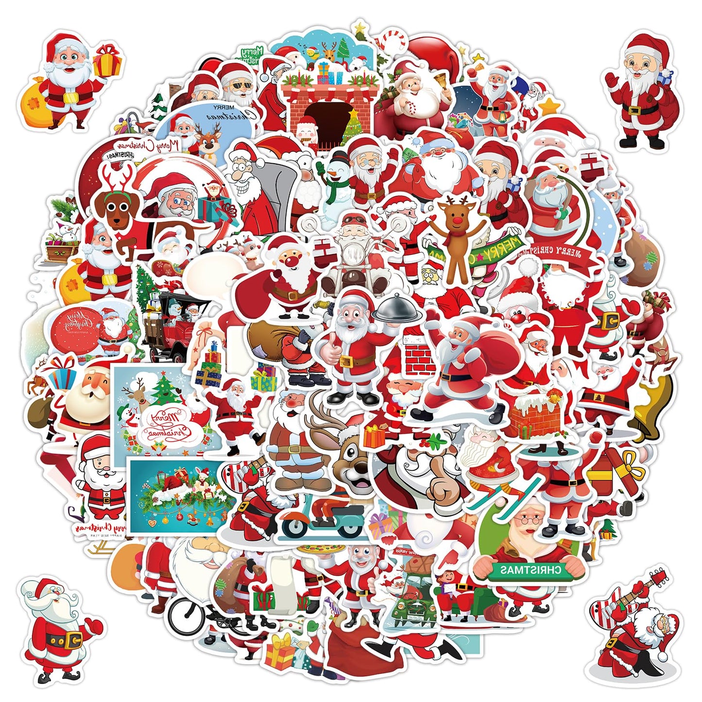 Amaxiu 120 pcs Christmas Stickers Bulk, Waterproof Vinyl Sticker Santa Holiday Decals Funny Xmas Stickers Water Bottle Sticker for Scrapbooking Craft Classroom Christmas Party