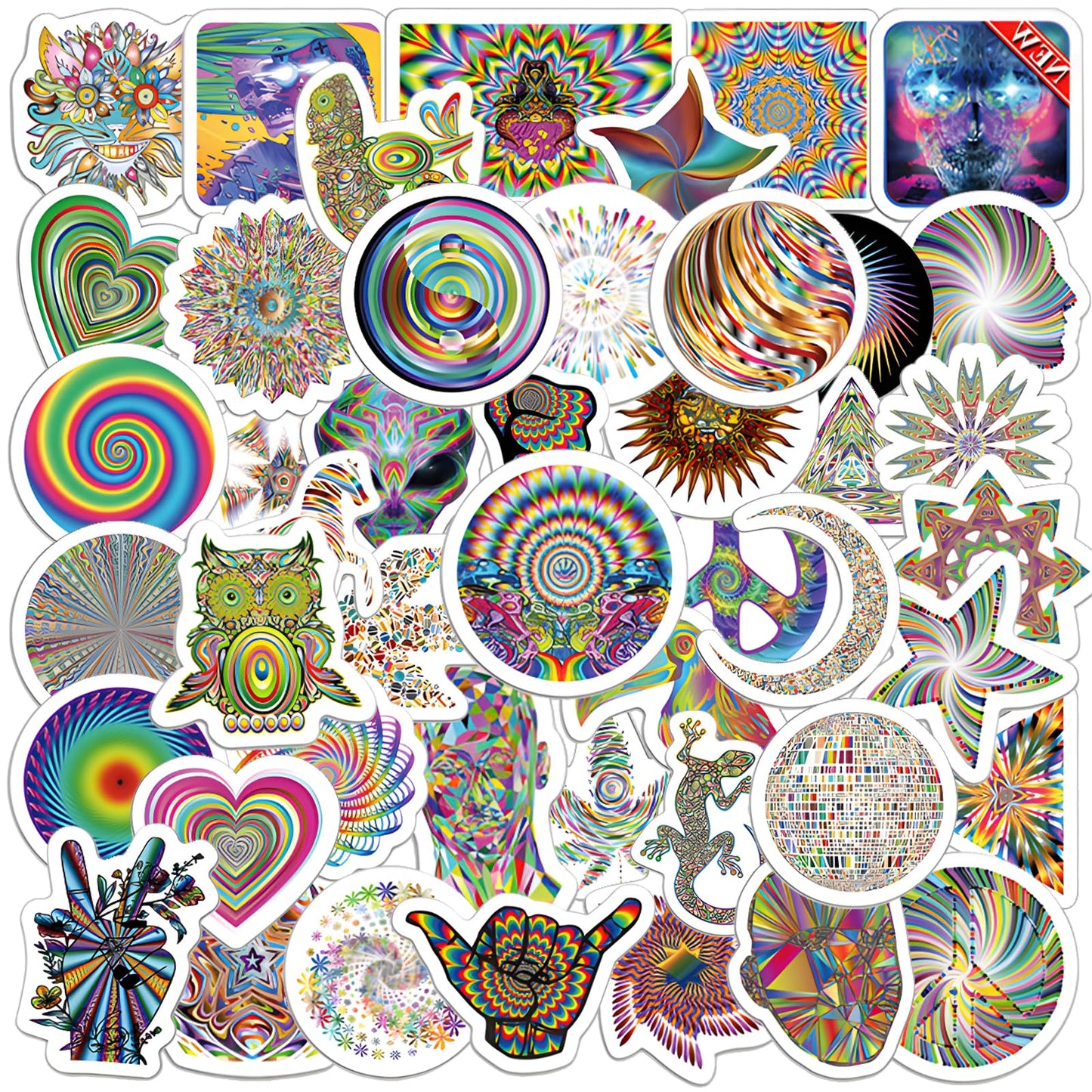 Amaxiu 50 Pcs Trippy Stickers, Funny Hippie Psychedelic Vertigo Stickers Aesthetic Decals Waterproof Vinyl Sticker for Laptops Skateboards Scrapbook Bike DIY