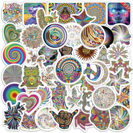 Amaxiu 50 Pcs Trippy Stickers, Funny Hippie Psychedelic Vertigo Stickers Aesthetic Decals Waterproof Vinyl Sticker for Laptops Skateboards Scrapbook Bike DIY