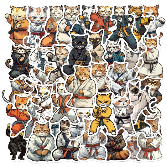 Amaxiu 50PCS Funny Cat Stickers Set, Vinyl Waterproof Karate Decals Taekwondo Sticker DIY Decorative Stickers for Water Bottle Laptop Phone Luggage Skateboard