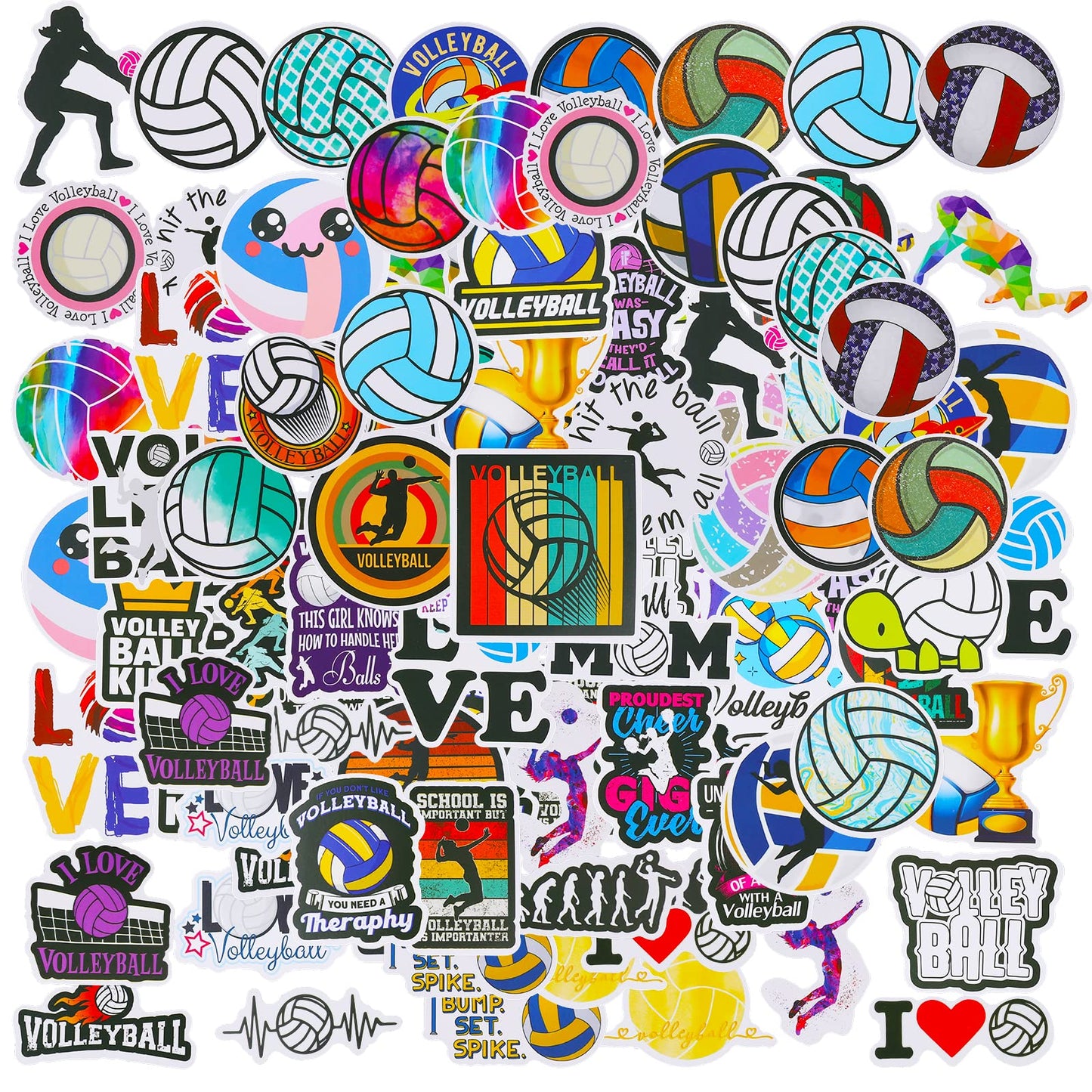 cobee Cute Volleyball Stickers Decals, 50 Pieces Sports Volleyball Decals Waterproof Stickers Vinyl Aesthetic Trendy Sticker Volleyball Gifts for Teens Girls Adult Scrapbooking Laptop Computer Phone