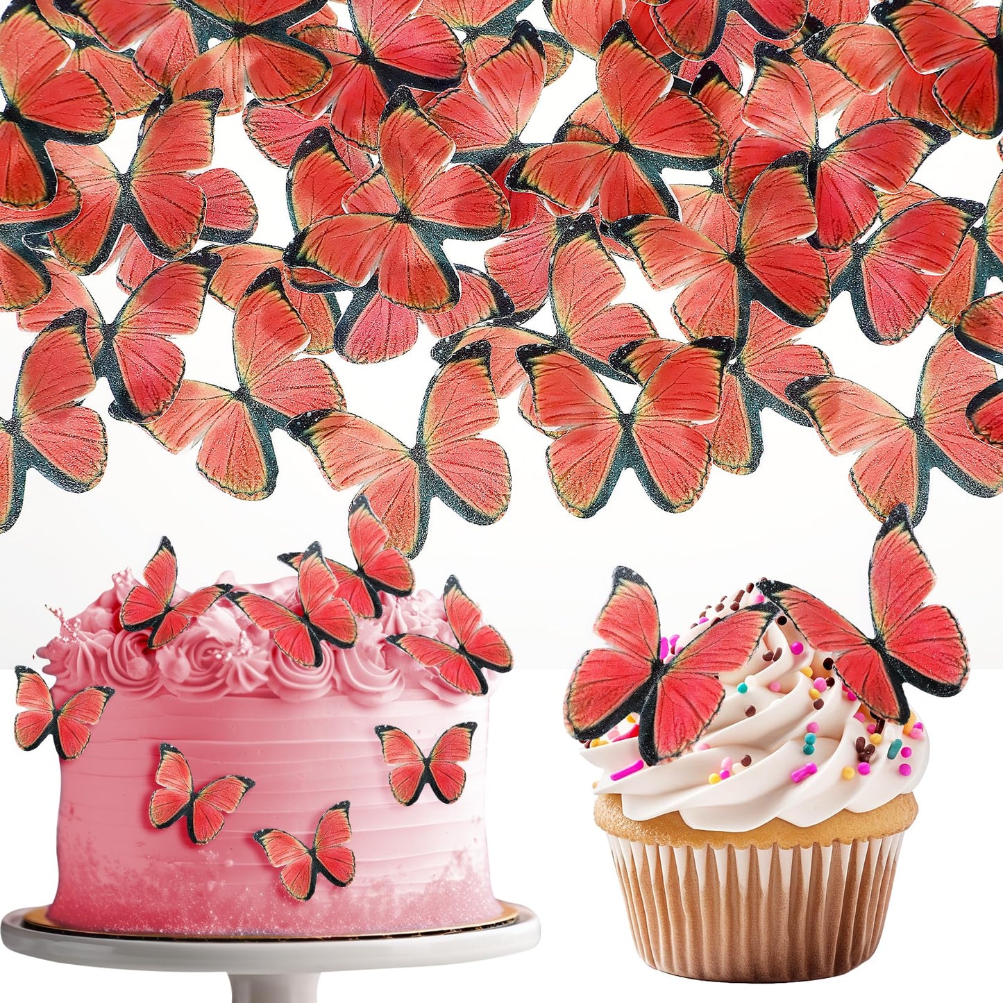 Giantree 60 Pcs Edible Butterflies for Cake Decorating, Wafer Paper Butterfly Cake Topper Butterfly Cupcake Decorating for Wedding Birthday Anniversary Flower Themed Party Decorating Princess Games