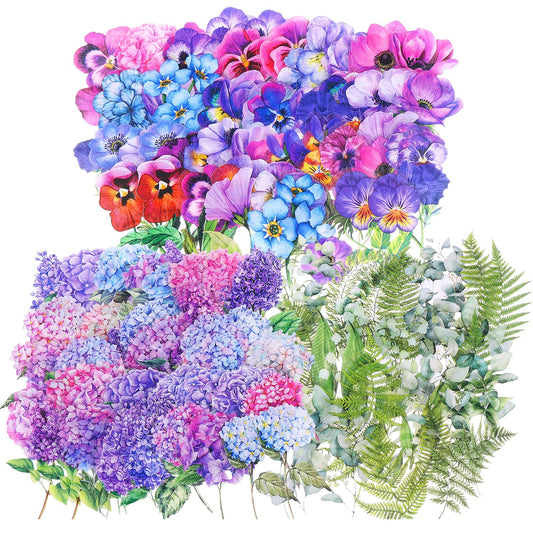 Bewudy 300 Pcs Flower Stickers Set, Floral Botanical Scrapbooking Stickers Aesthetic, Scrapbooking Materials Stickers for Journaling DIY Paper Crafts Cards Making Supplies (Flower Style B)