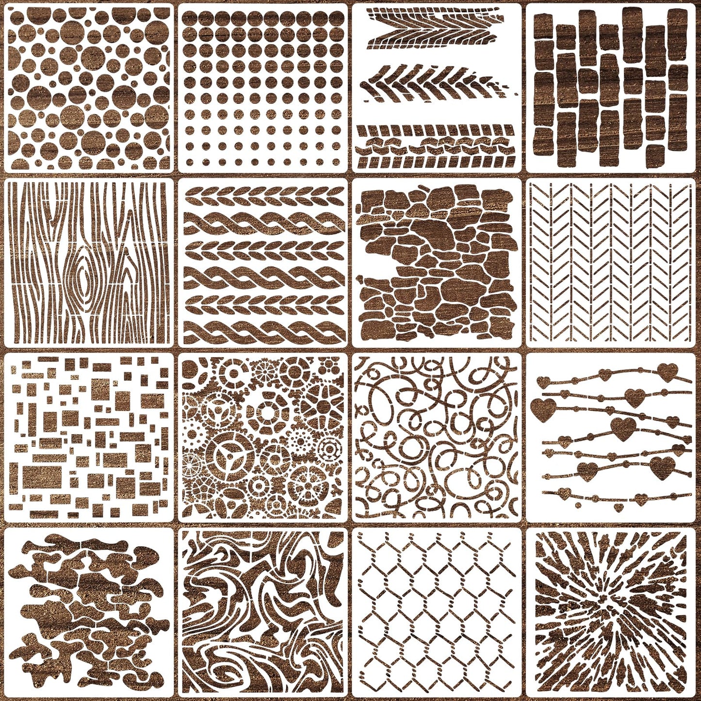 AOZUO 16Pcs Spray Painting Stencils, DIY Camouflage Pattern Stencil Reusable Crafts illustrations Templates Cubist Geometric Stencils for Paint Walls Canvas Scrapbook Stamp Decor Card Making (6x6in)
