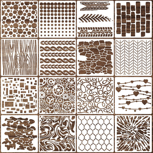 AOZUO 16Pcs Spray Painting Stencils, DIY Camouflage Pattern Stencil Reusable Crafts illustrations Templates Cubist Geometric Stencils for Paint Walls Canvas Scrapbook Stamp Decor Card Making (6x6in)