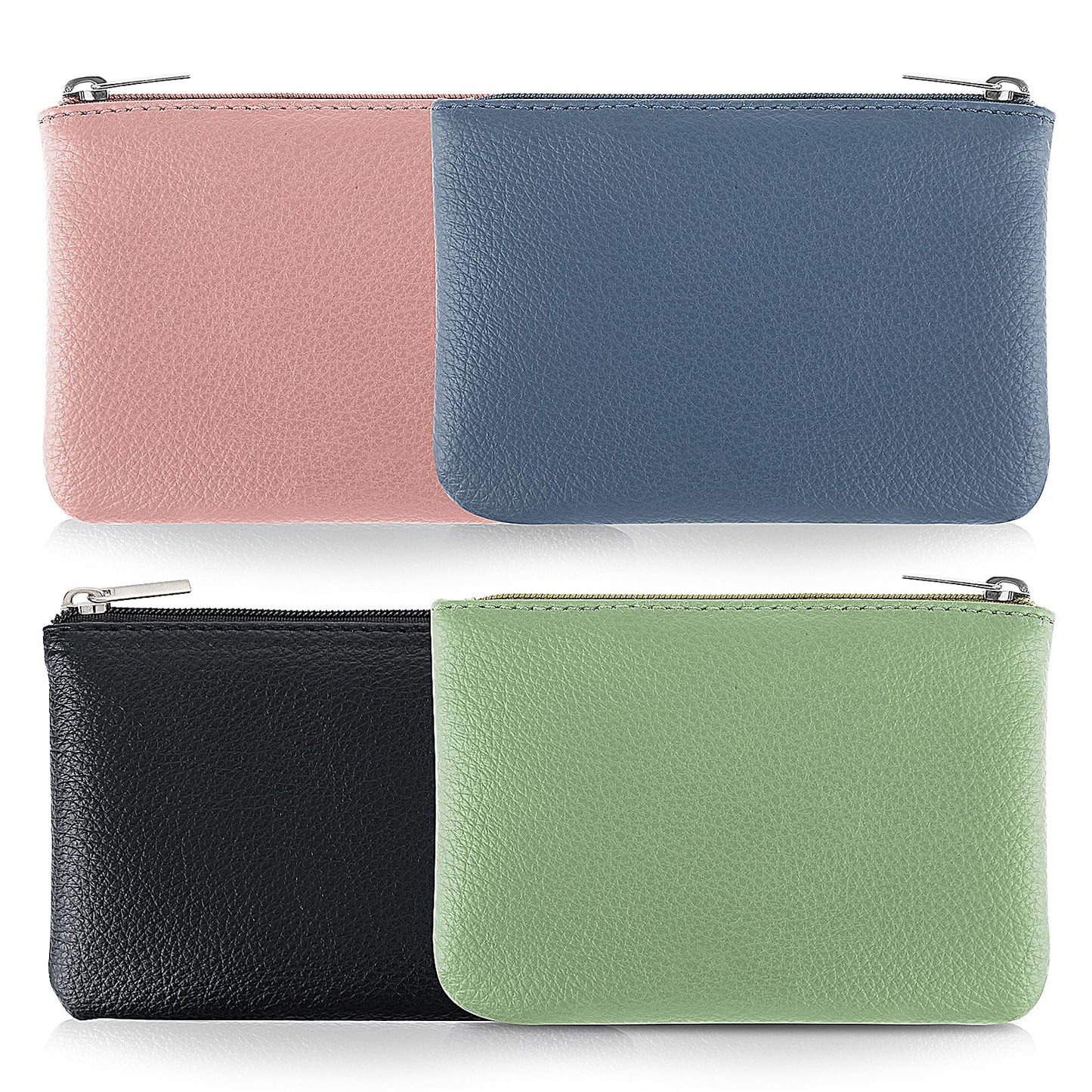 simarro 4pcs Set Leather Zipper Coin Purse, PU Lychee Pattern Coin Purse Portable Change Wallet Mini Coin Pocket Pouch Change Holder for Men & Women Credit Card ID Key Headset Lipstick