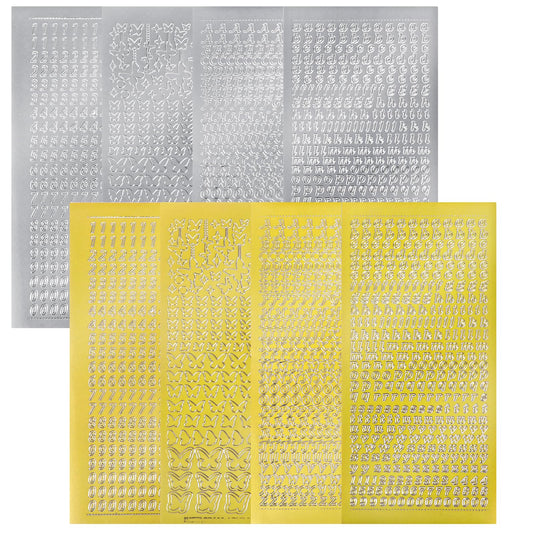 Molain 8 Sheets Mini Alphanumeric Handbook Stickers, Gloden Silver Mix Alphabet Butterfly Number Stamping Self-Adhesive Stickers for Epoxy Resin Casting Decoration DIY Crafts Scrapbook