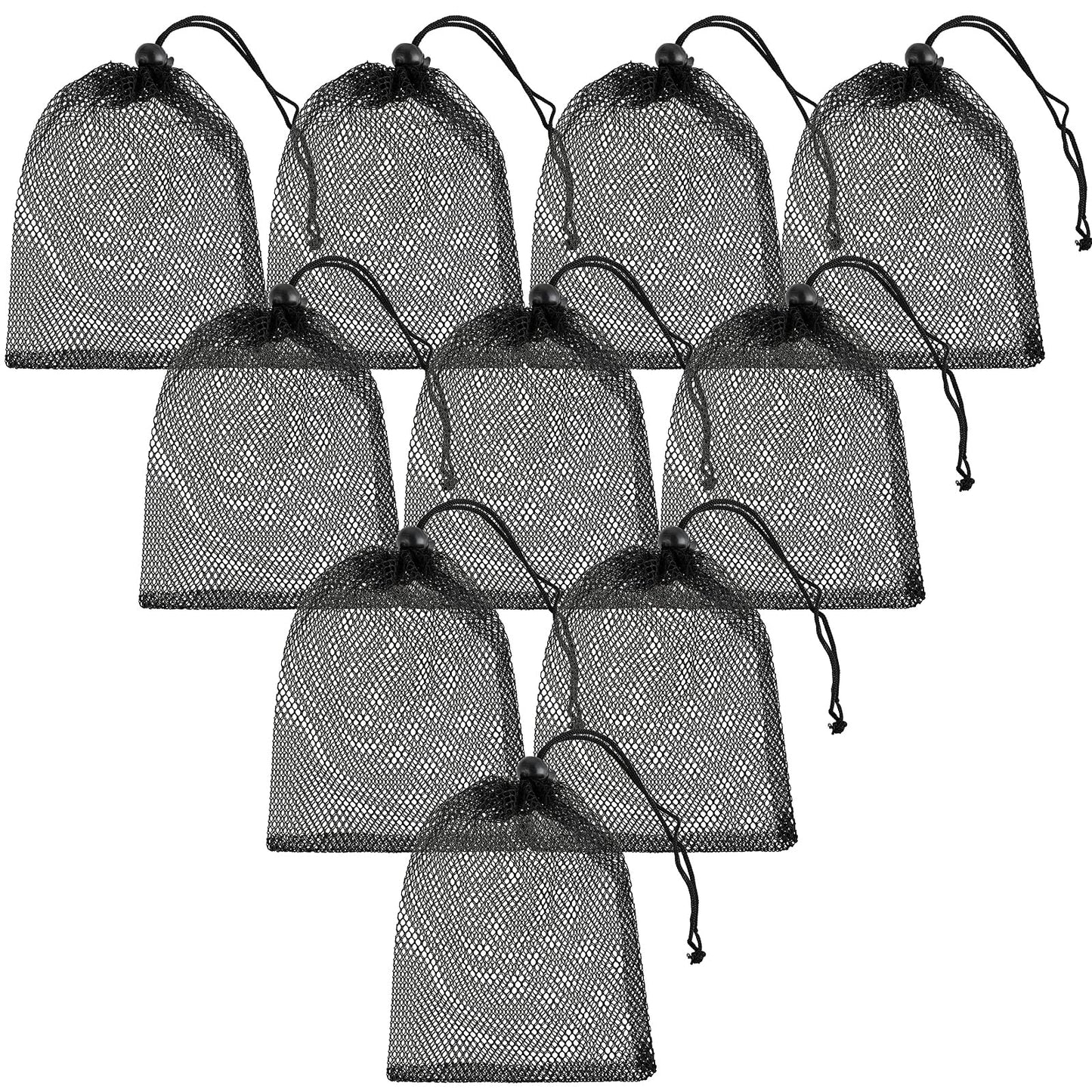TIESOME 10 Pcs Thicken Nylon Mesh Drawstring Bag, Black Mesh Drawstring Bag Travel Stuff Bags Mesh Stuff Sack Mesh Drawstring Laundry Bag for Washing Beach Toys Seashell Collecting (10, 7.87x5.9in)