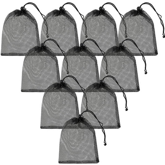 TIESOME 10 Pcs Thicken Nylon Mesh Drawstring Bag, Black Mesh Drawstring Bag Travel Stuff Bags Mesh Stuff Sack Mesh Drawstring Laundry Bag for Washing Beach Toys Seashell Collecting (10, 7.87x5.9in)