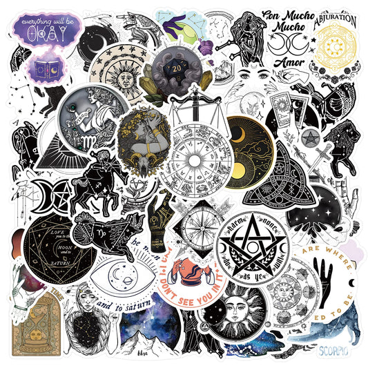 Giantree Mystical Astrology Self-stick Stickers, 50Pcs Waterproof Stickers for Laptop Scrapbook Water Bottle Phone Notebooks Diary