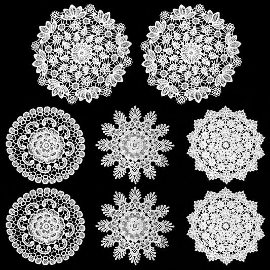 Andibro 8Pcs 6 In Lace Doilies, Round Crochet Placemat Handmade Cotton Coasters Vintage White Table Doilies Decors for Kitchen Dining Room Party Wedding Dressers Decoration