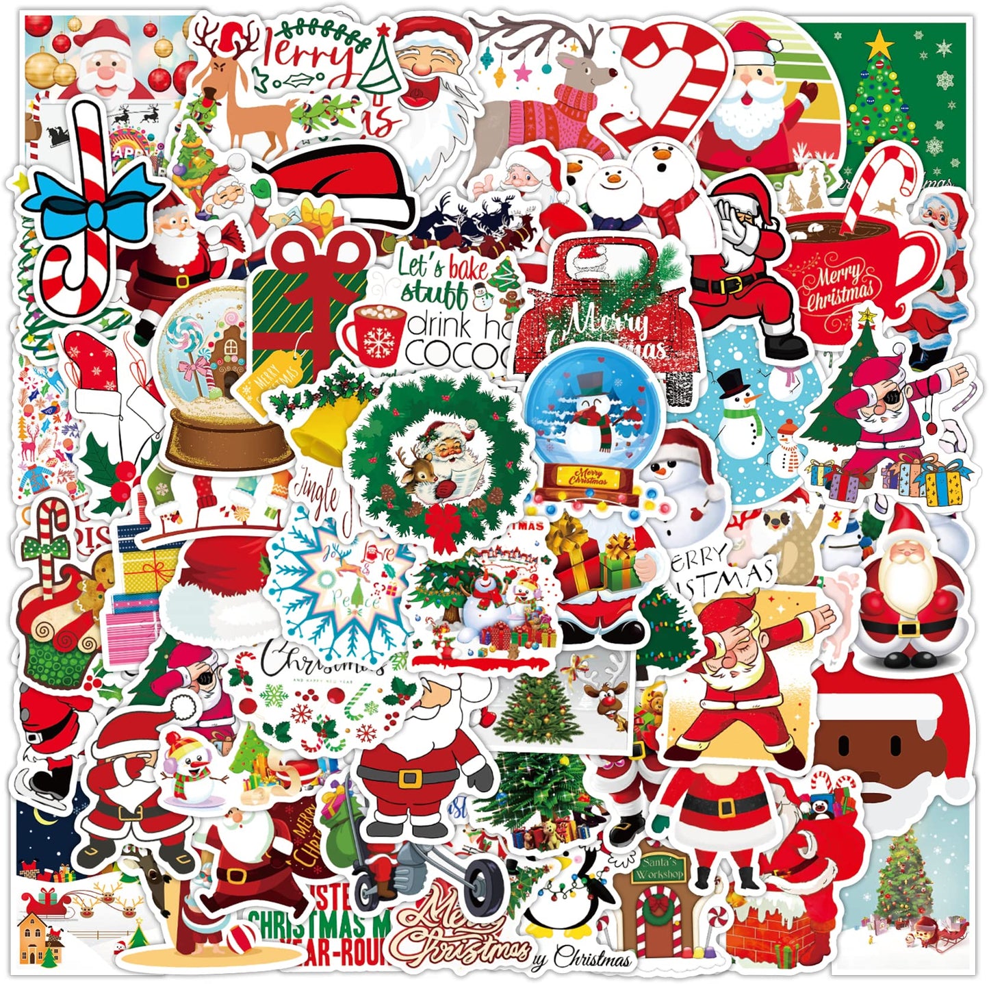 Cobee Christmas Stickers, 100 Pieces Xmas Vinyl Stickers Decals Waterproof Merry Christmas Decoration Stickers Holiday Party Stickers for Water Bottles Scrapbook Laptop Party Favor