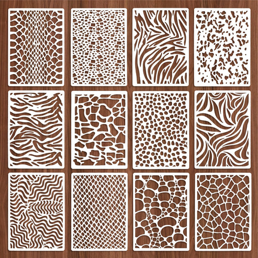 Jeffdad 12 Pcs Stencils for Crafts Reusable, Texture Stencils for Painting, Layering Drawing Templates Painting on Card Making Canvas DIY Crafts Furniture Paper(8.27 x 5.9 Inch)