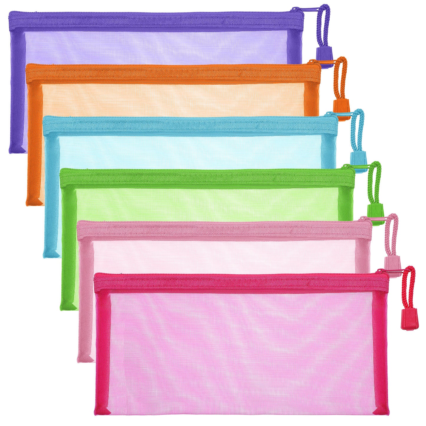 HJZHII 6PCS Nylon Mesh Pouches, 8.9x4.3in Zipper Mesh Bags Multipurpose Fine Makeup Bags Transparent Pencil Case Cute Mesh Cosmetic Bag Travel Organizers Accessories