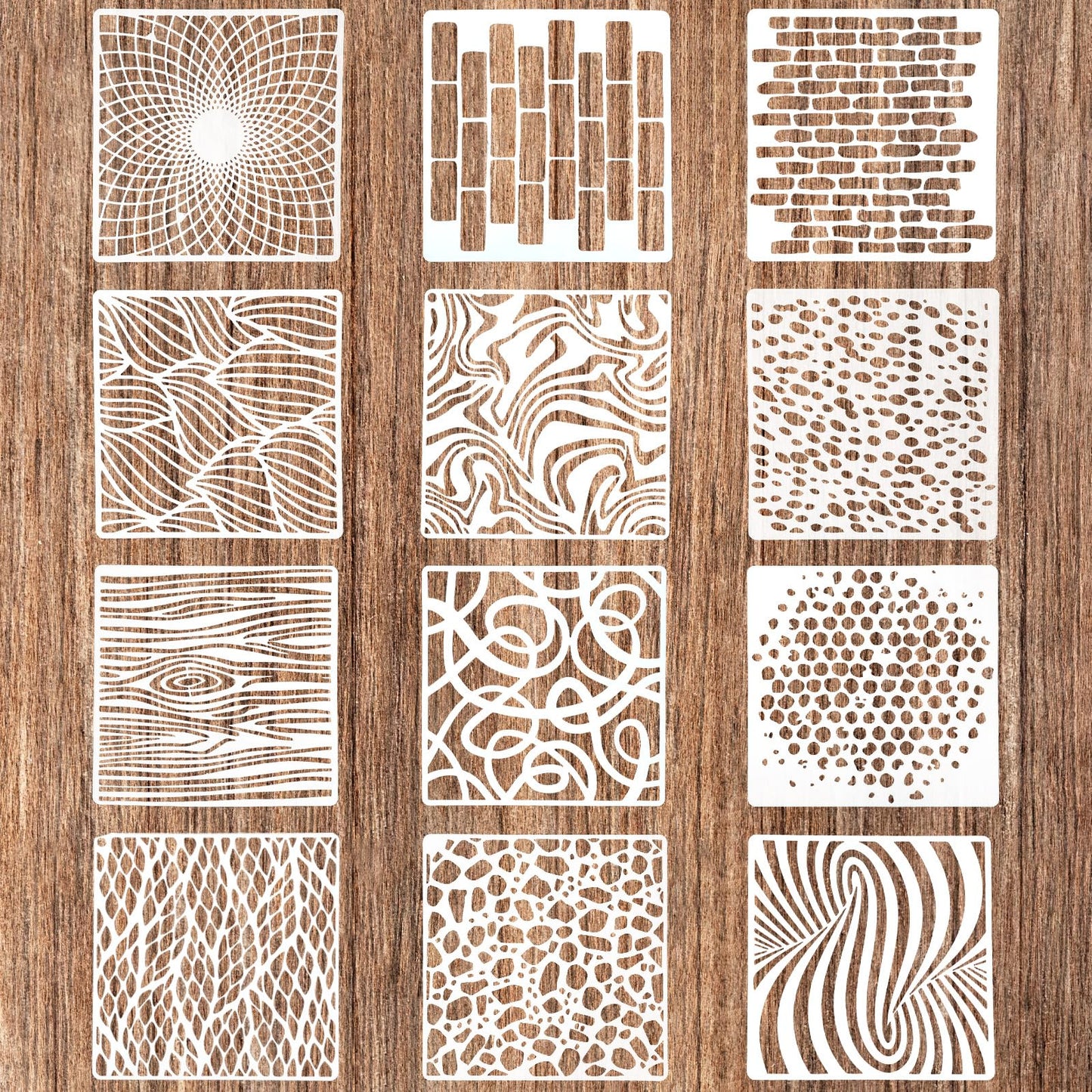 cobee 12Pcs Reusable Stencils for Crafts, Texture Stencils for Painting Layering Drawing Templates DIY Art Painting Templates Painting on Card Making Canvas Furniture Paper(12)