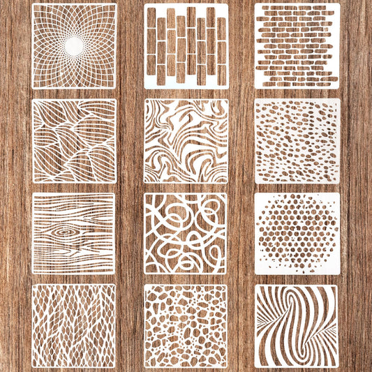 cobee 12Pcs Reusable Stencils for Crafts, Texture Stencils for Painting Layering Drawing Templates DIY Art Painting Templates Painting on Card Making Canvas Furniture Paper(12)