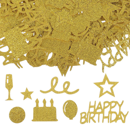 Amabro 200 Pieces Happy Birthday Decoration Confetti Table Decoration Sprinkle Decoration Glitter Paper Birthday Decoration Golden Scatter Decoration for Parties and Anniversaries (Gold)
