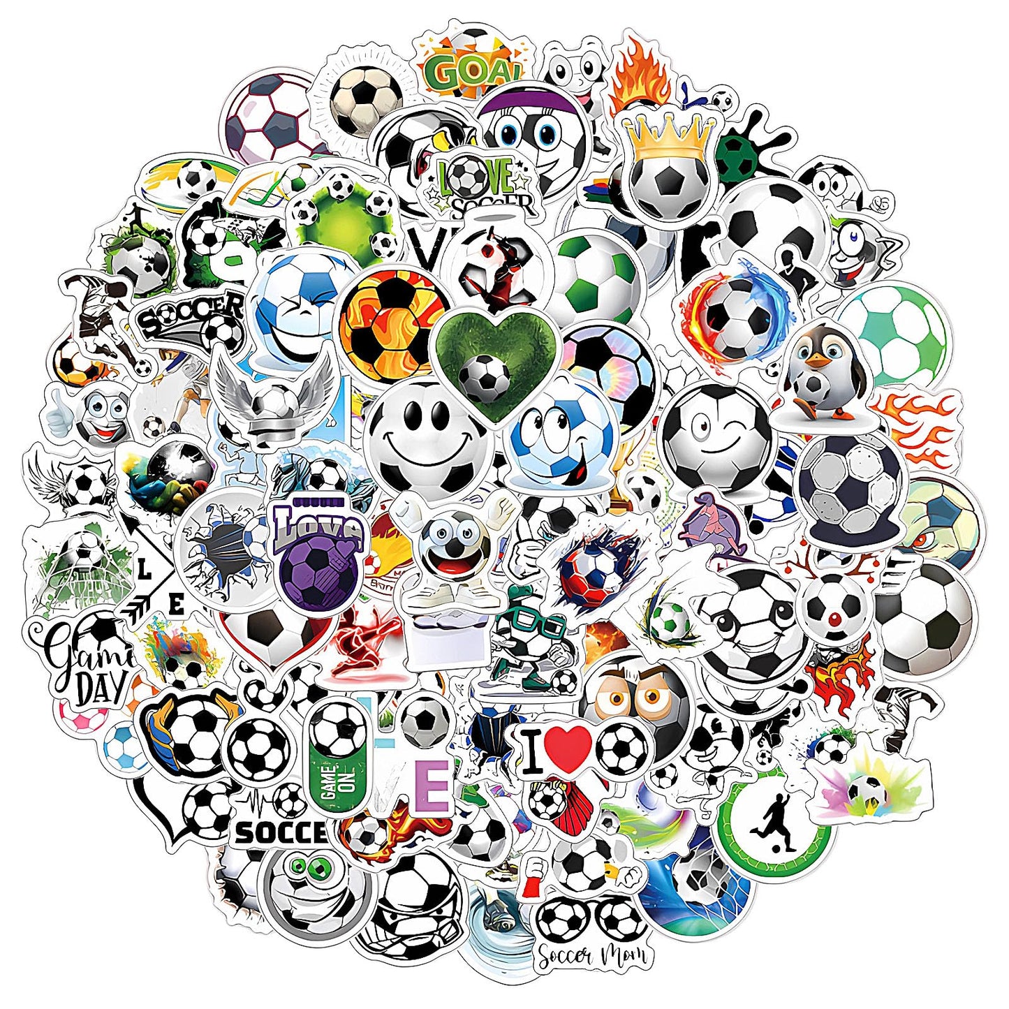 Amaxiu 120PCS Soccer Stickers, Waterproof Vinyl Stickers Sports Water Bottles Decals Cartoon Football Stickers Soccer Lovers Gifts for Luggage Kids Teens Adults